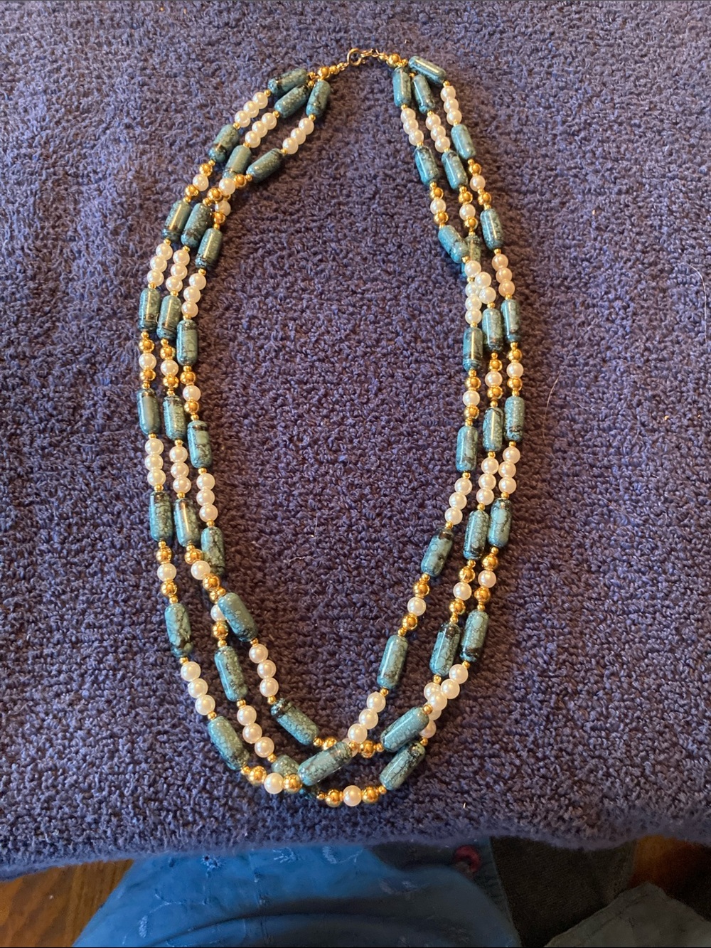 Three-Strand Blue Turquoise Colored Beaded Necklace